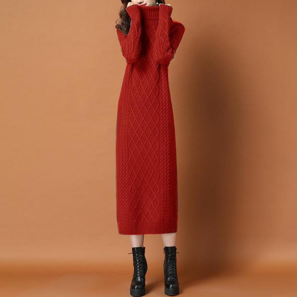 Autumn/Winter High-Neck Knit Maxi Dress | Slim-Fit Thickened Sweater Dress