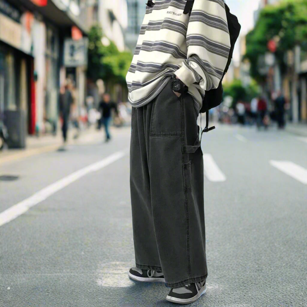 Japanese Harajuku style casual loose washed jeans, wide-leg men's jeans