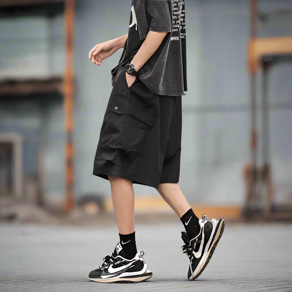 Japanese cargo shorts / Men's summer thin loose casual pants / Multi-pocket pant