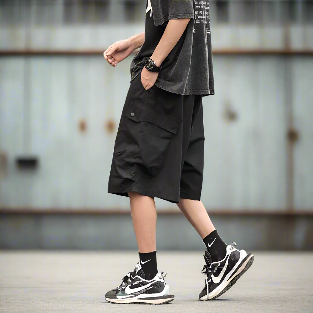 Japanese cargo shorts / Men's summer thin loose casual pants / Multi-pocket pant