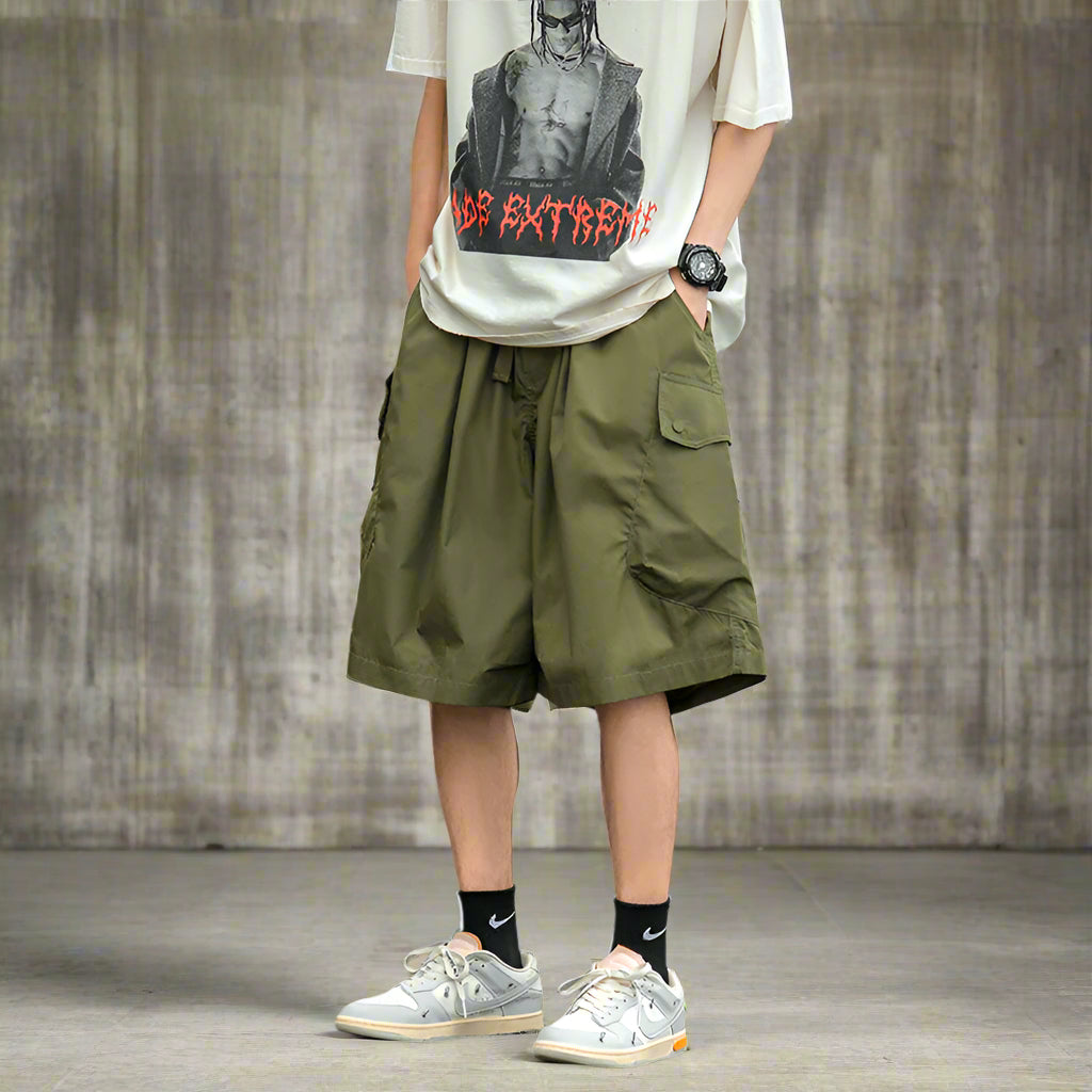 Japanese cargo shorts / Men's summer thin loose casual pants / Multi-pocket pant