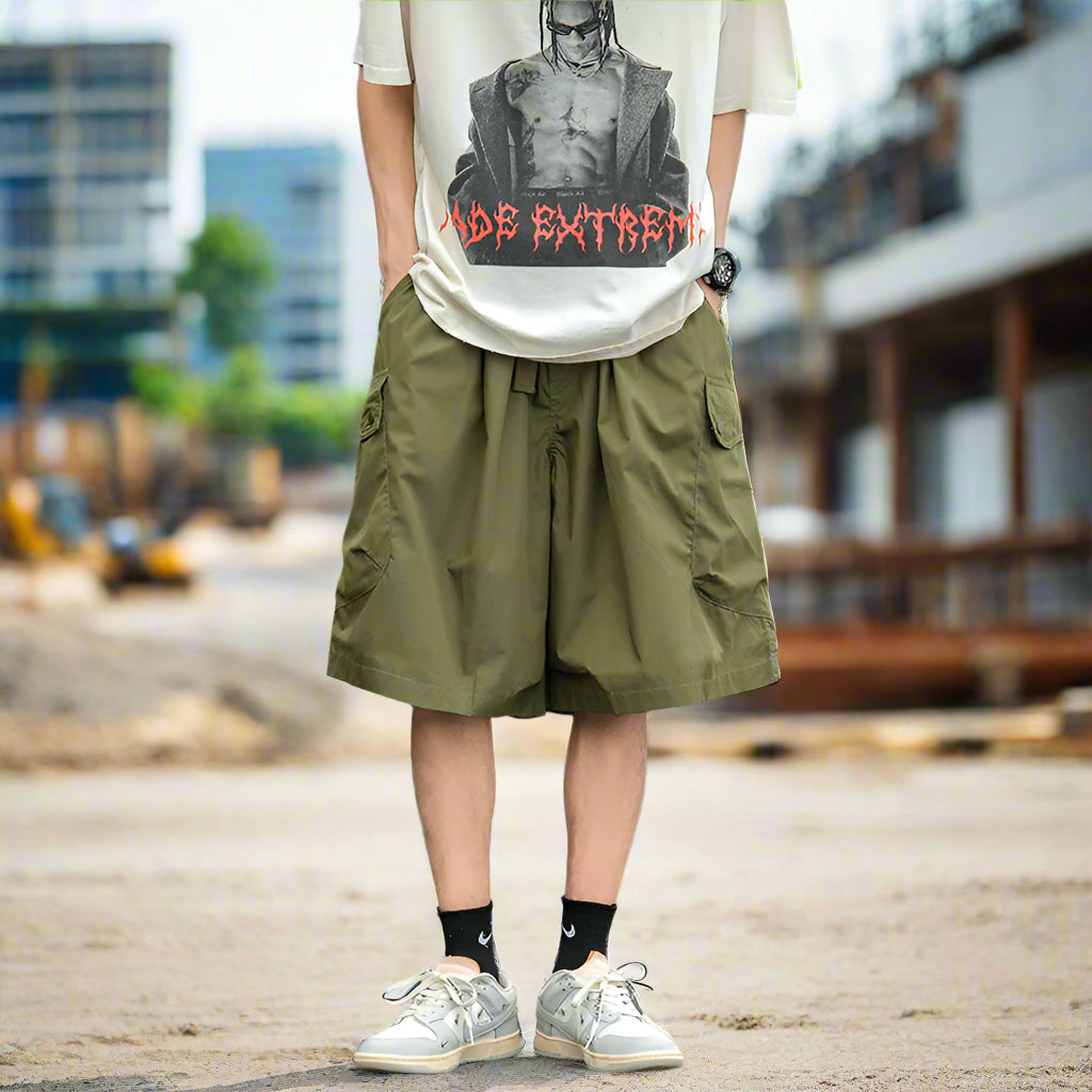Japanese cargo shorts / Men's summer thin loose casual pants / Multi-pocket pant
