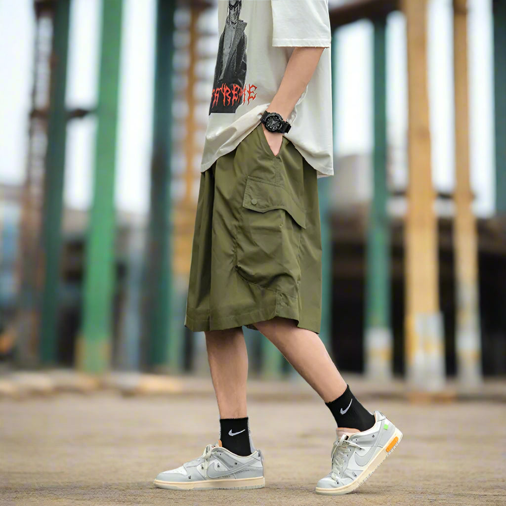 Japanese cargo shorts / Men's summer thin loose casual pants / Multi-pocket pant