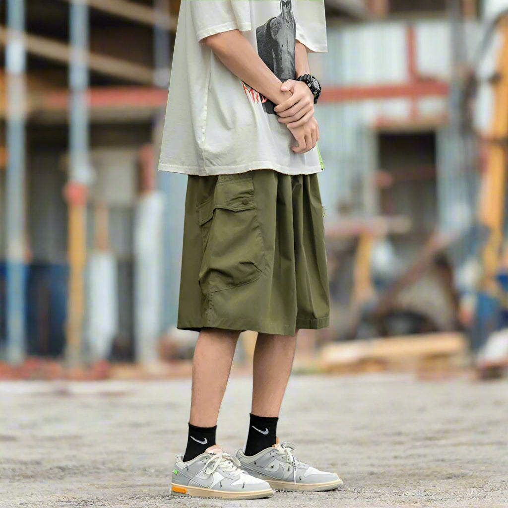 Japanese cargo shorts / Men's summer thin loose casual pants / Multi-pocket pant