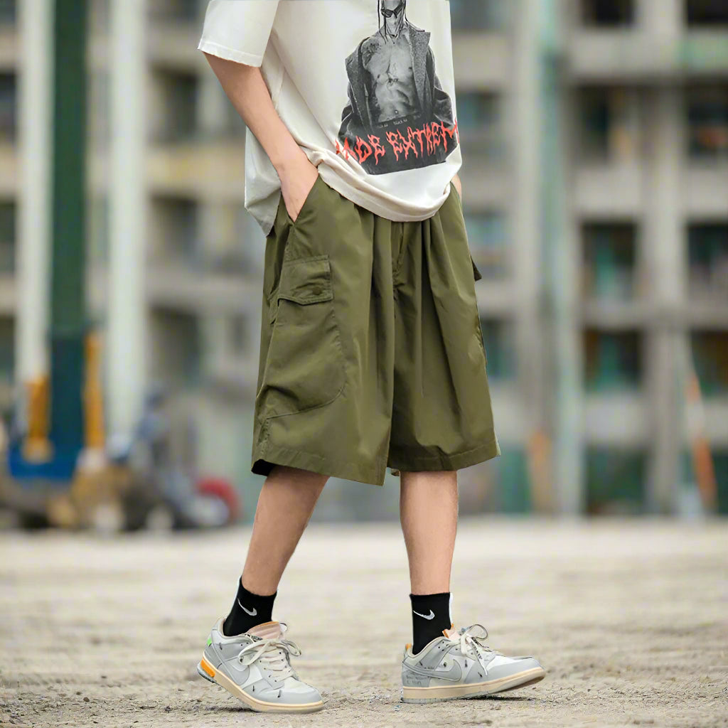 Japanese cargo shorts / Men's summer thin loose casual pants / Multi-pocket pant