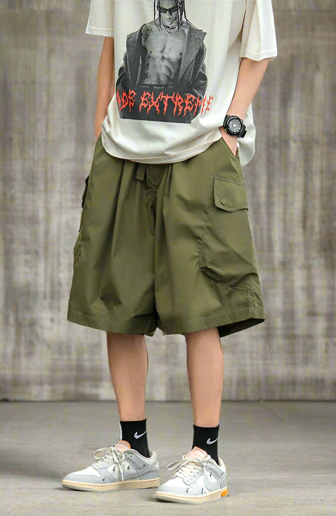Japanese cargo shorts / Men's summer thin loose casual pants / Multi-pocket pant