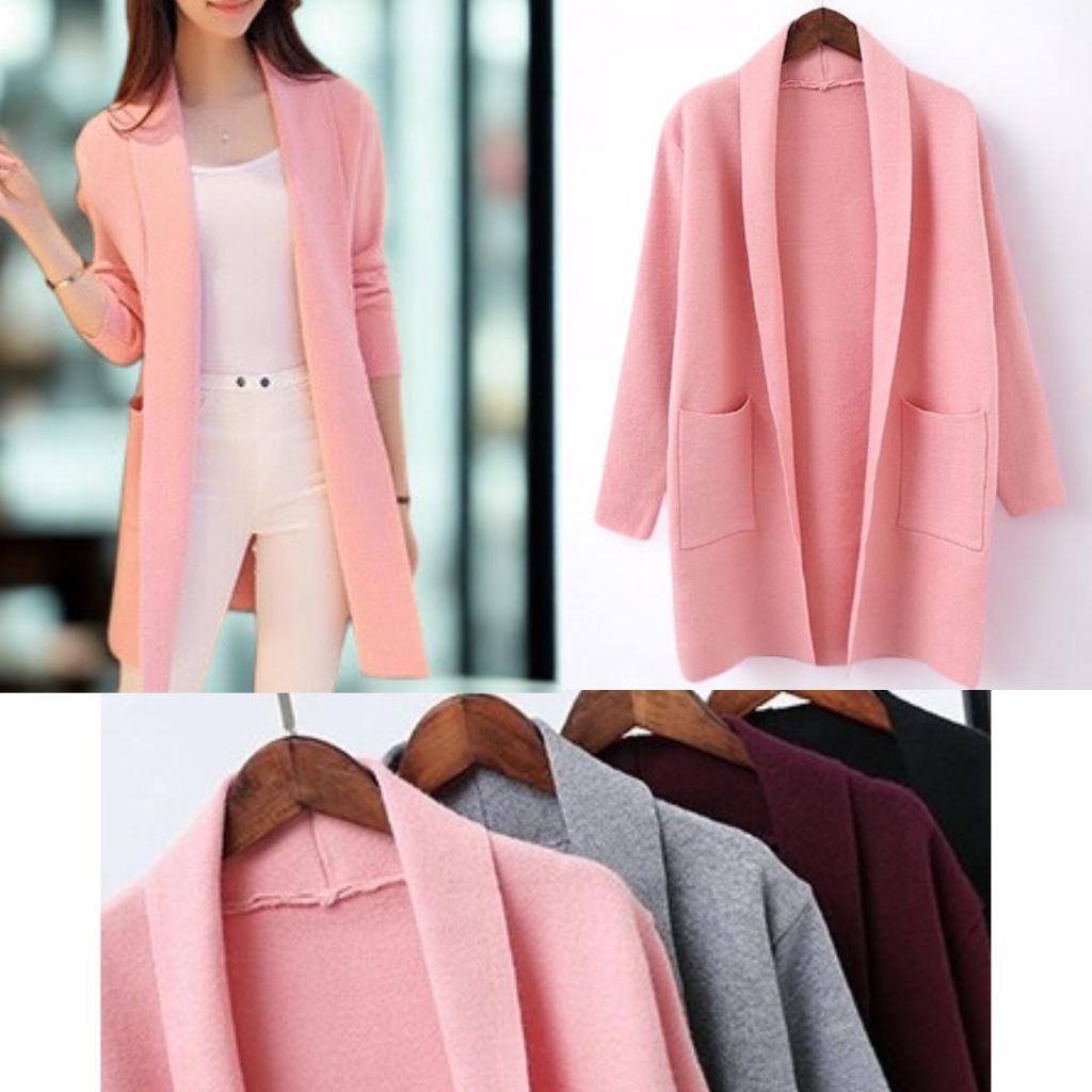 Korean Style Mid-Length Pocket Knit Cardigan