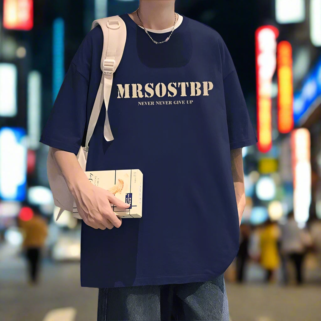 Oversize pure cotton print T-shirt - Navy