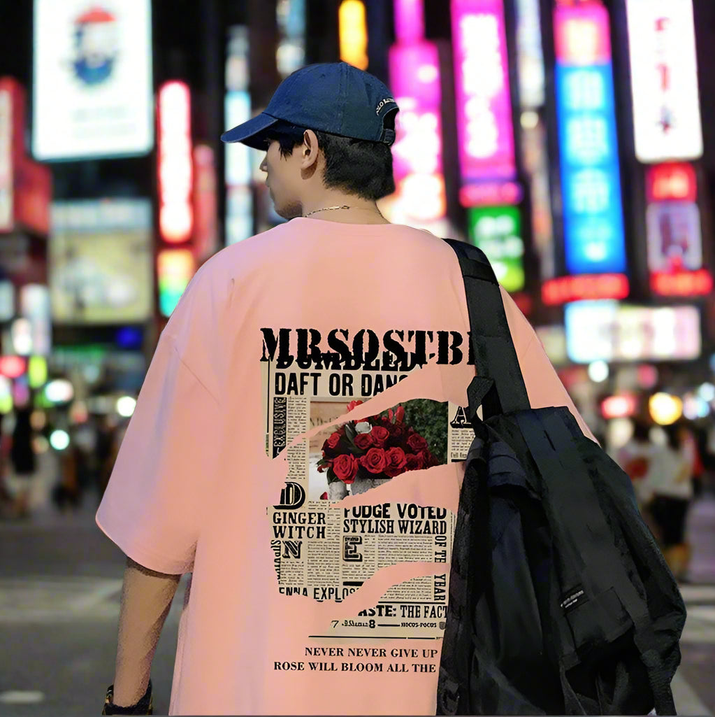 Oversize pure cotton print T-shirt - Pink