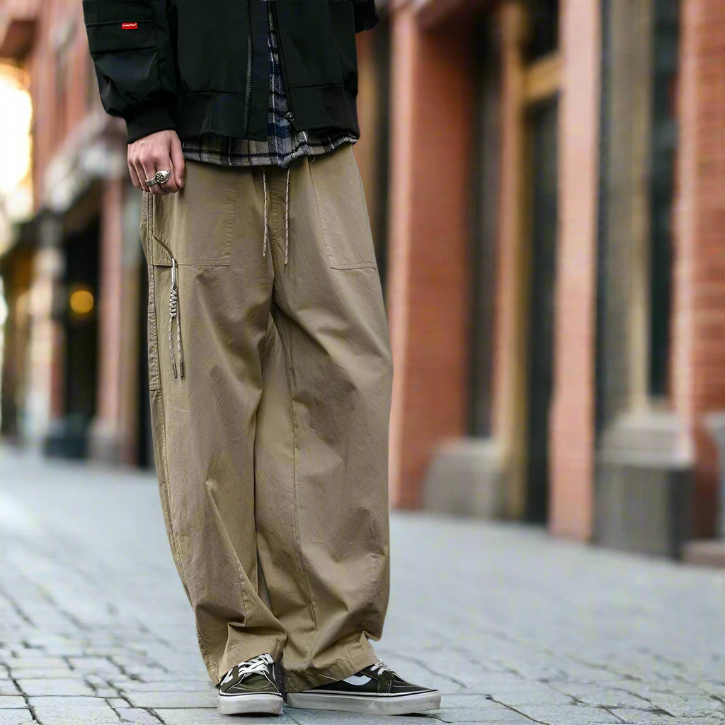 Wide leg versatile loose straight cargo pants