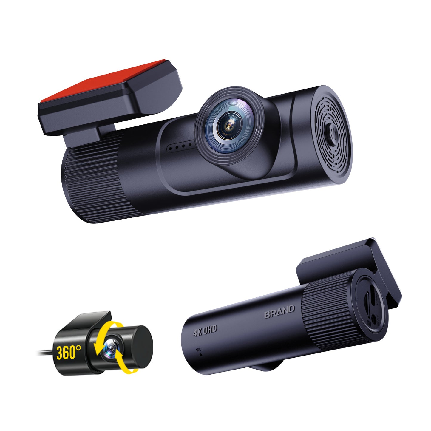 Car dashboard camera with additional accessories on a white background