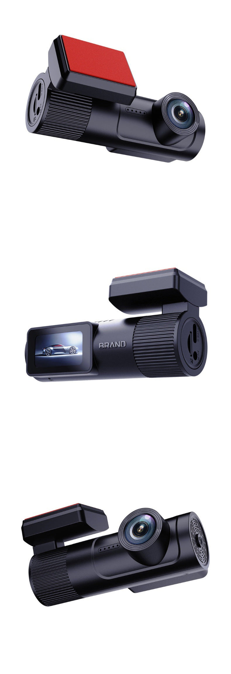 Three car dashboard cameras on a white background