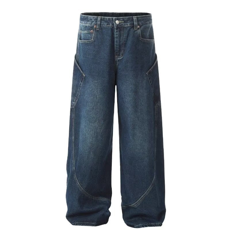 American Retro Deconstructed Patchwork Wide-Leg Jeans