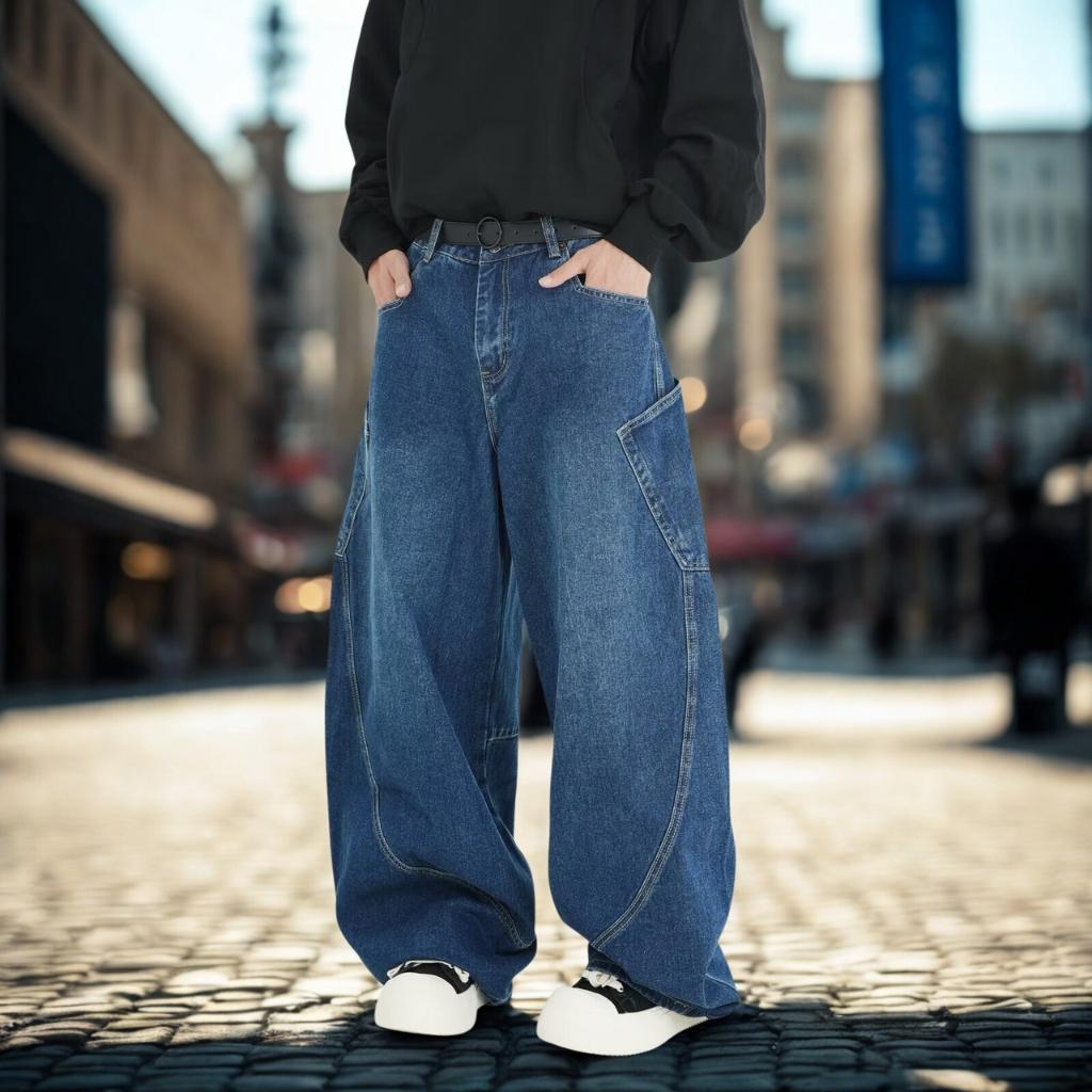 American Retro Deconstructed Patchwork Wide-Leg Jeans