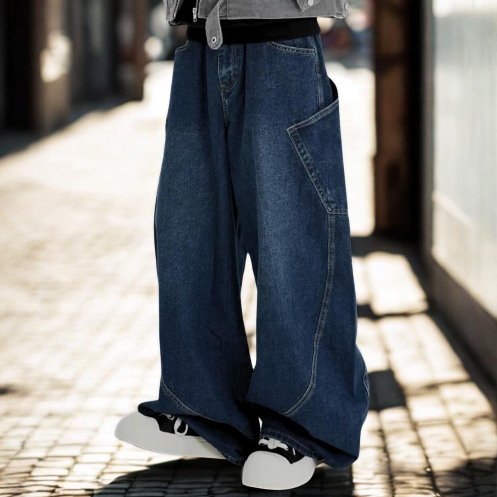 American Retro Deconstructed Patchwork Wide-Leg Jeans