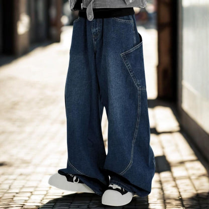 American Retro Deconstructed Patchwork Wide-Leg Jeans