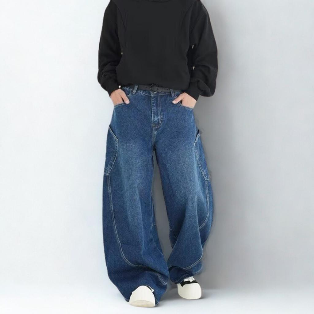 American Retro Deconstructed Patchwork Wide-Leg Jeans