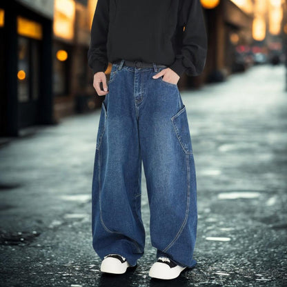 American Retro Deconstructed Patchwork Wide-Leg Jeans