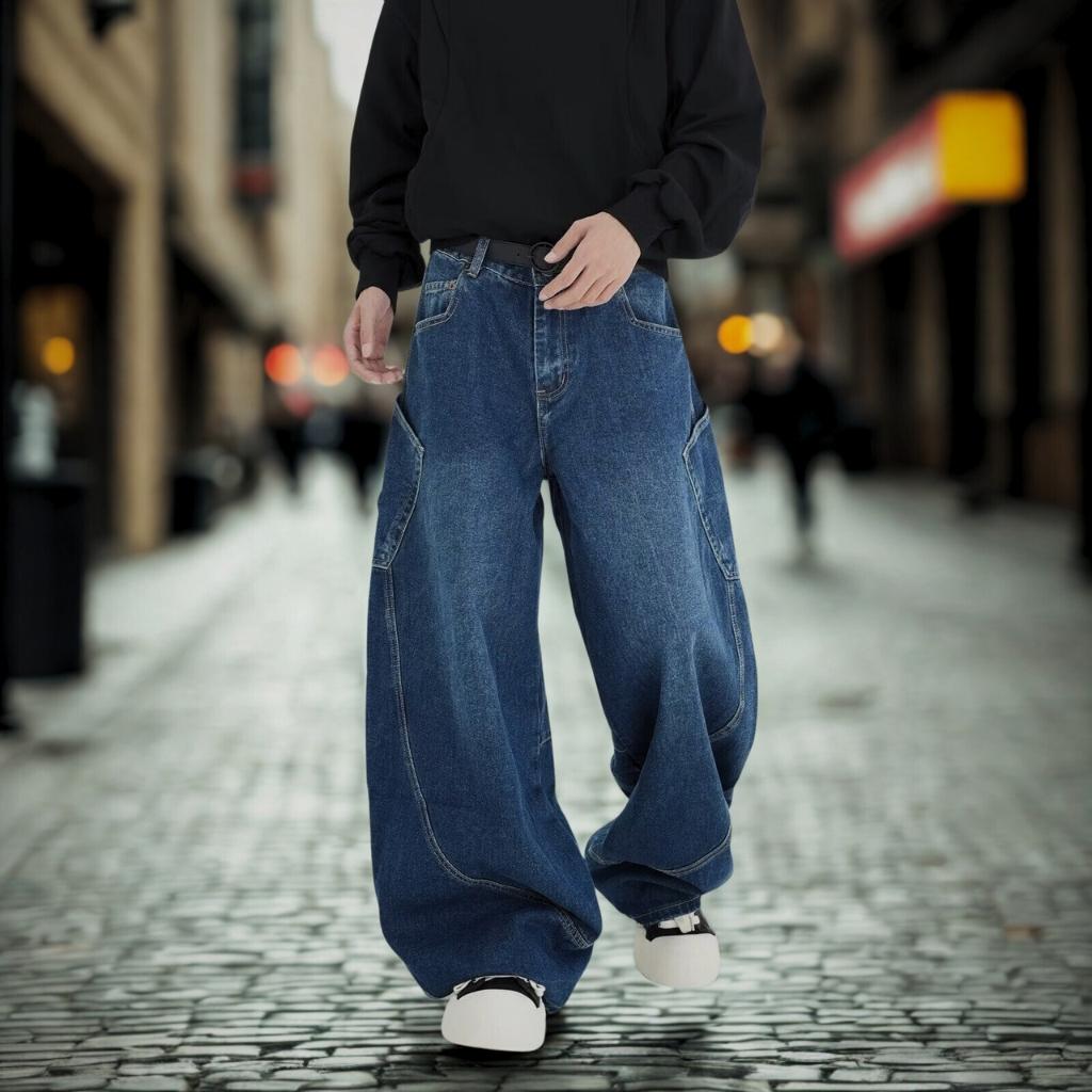 American Retro Deconstructed Patchwork Wide-Leg Jeans