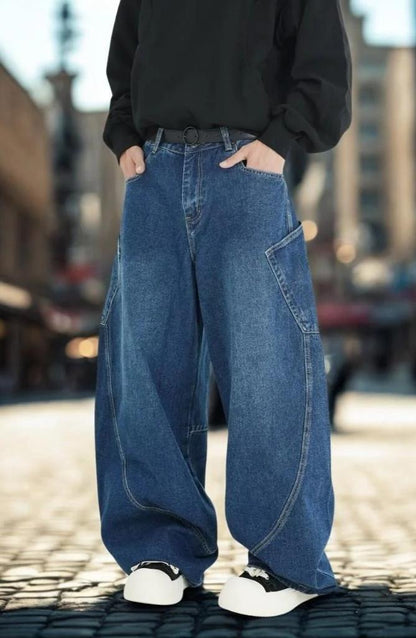 American Retro Deconstructed Patchwork Wide-Leg Jeans