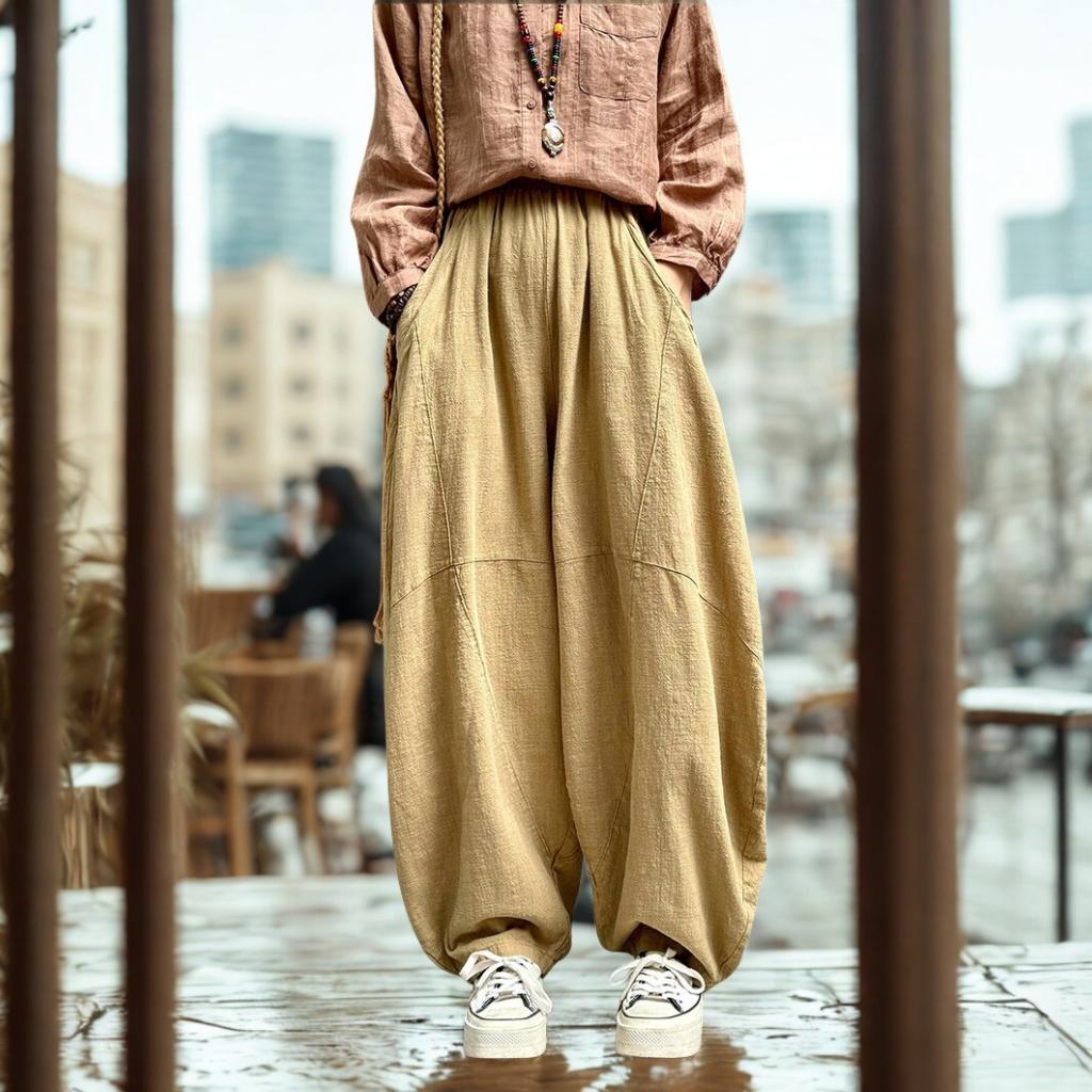 Autumn | ZenFlow Cotton-Linen Lantern Trousers