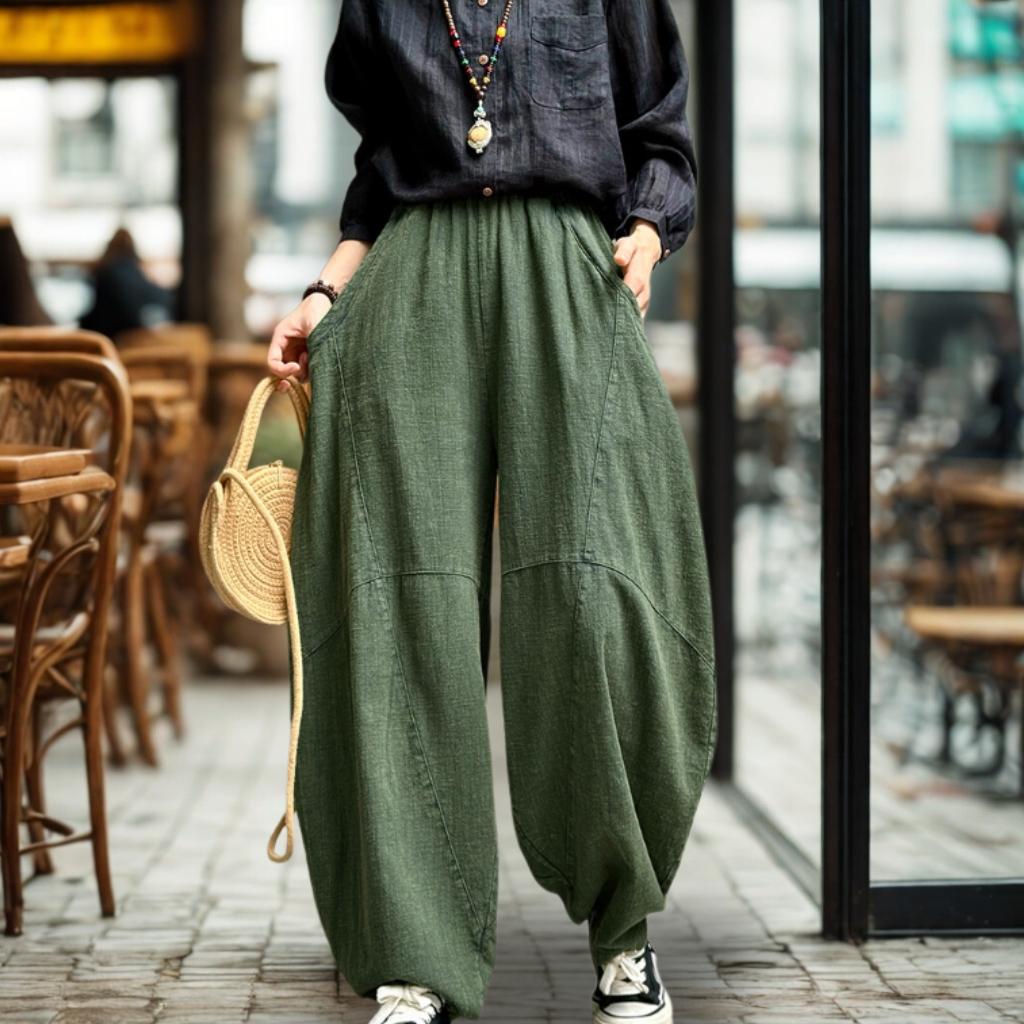 Autumn | ZenFlow Cotton-Linen Lantern Trousers