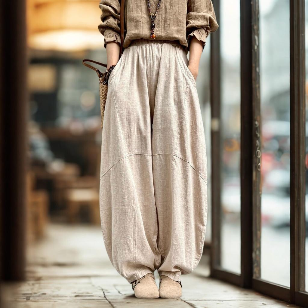 Autumn | ZenFlow Cotton-Linen Lantern Trousers