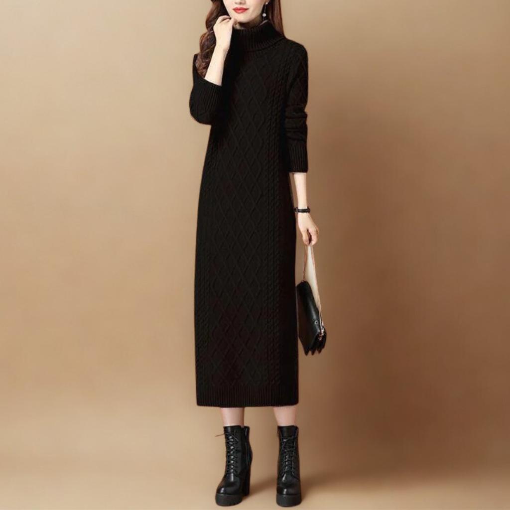 Autumn/Winter High-Neck Knit Maxi Dress | Slim-Fit Thickened Sweater Dress