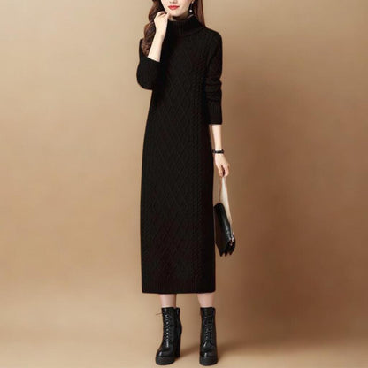 Autumn/Winter High-Neck Knit Maxi Dress | Slim-Fit Thickened Sweater Dress