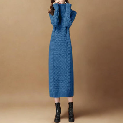 Autumn/Winter High-Neck Knit Maxi Dress | Slim-Fit Thickened Sweater Dress
