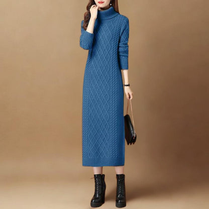 Autumn/Winter High-Neck Knit Maxi Dress | Slim-Fit Thickened Sweater Dress