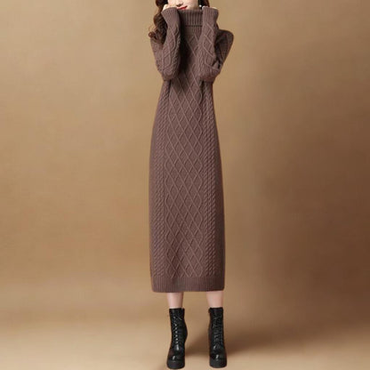 Autumn/Winter High-Neck Knit Maxi Dress | Slim-Fit Thickened Sweater Dress