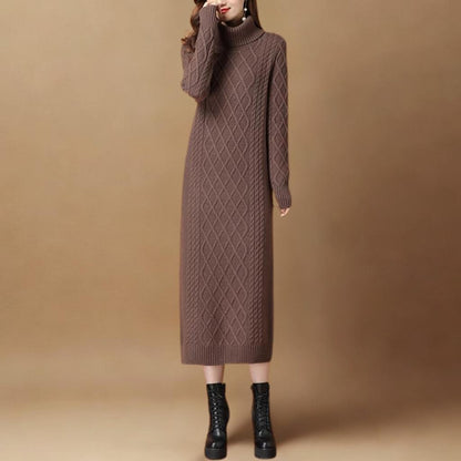 Autumn/Winter High-Neck Knit Maxi Dress | Slim-Fit Thickened Sweater Dress