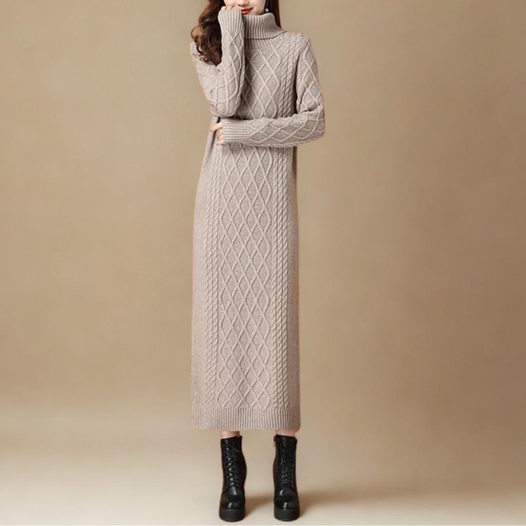 Autumn/Winter High-Neck Knit Maxi Dress | Slim-Fit Thickened Sweater Dress
