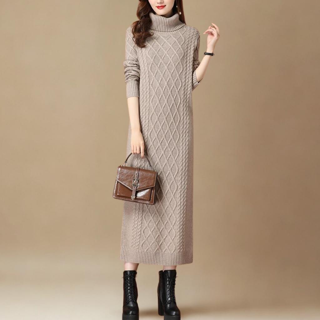 Autumn/Winter High-Neck Knit Maxi Dress | Slim-Fit Thickened Sweater Dress