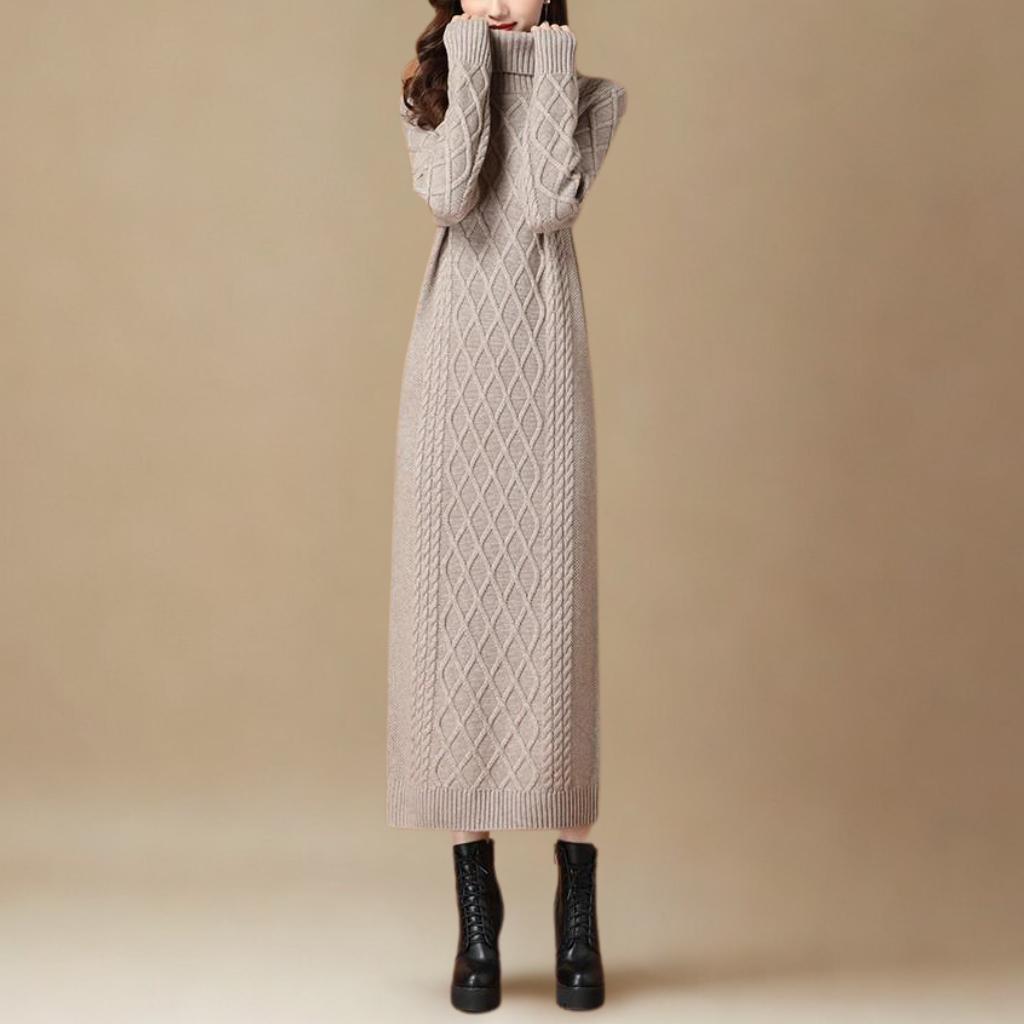 Autumn/Winter High-Neck Knit Maxi Dress | Slim-Fit Thickened Sweater Dress