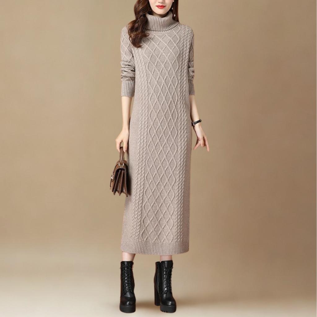 Autumn/Winter High-Neck Knit Maxi Dress | Slim-Fit Thickened Sweater Dress
