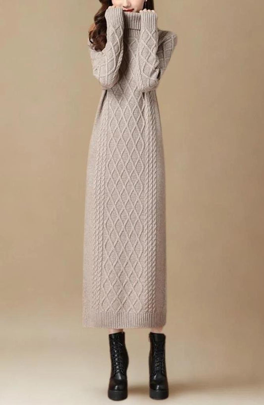Autumn/Winter High-Neck Knit Maxi Dress | Slim-Fit Thickened Sweater Dress