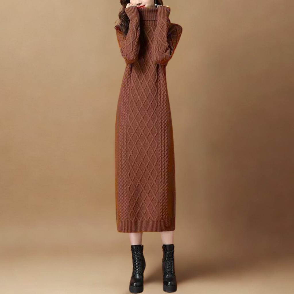 Autumn/Winter High-Neck Knit Maxi Dress | Slim-Fit Thickened Sweater Dress