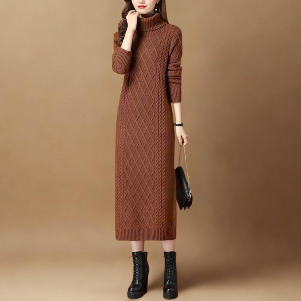 Autumn/Winter High-Neck Knit Maxi Dress | Slim-Fit Thickened Sweater Dress