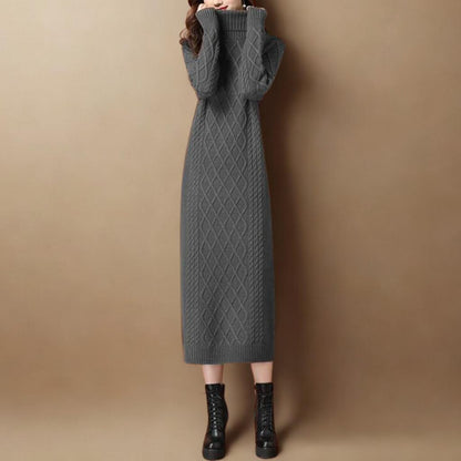 Autumn/Winter High-Neck Knit Maxi Dress | Slim-Fit Thickened Sweater Dress