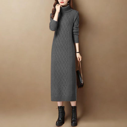 Autumn/Winter High-Neck Knit Maxi Dress | Slim-Fit Thickened Sweater Dress