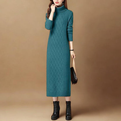 Autumn/Winter High-Neck Knit Maxi Dress | Slim-Fit Thickened Sweater Dress