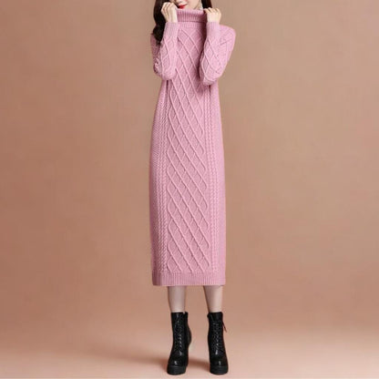 Autumn/Winter High-Neck Knit Maxi Dress | Slim-Fit Thickened Sweater Dress