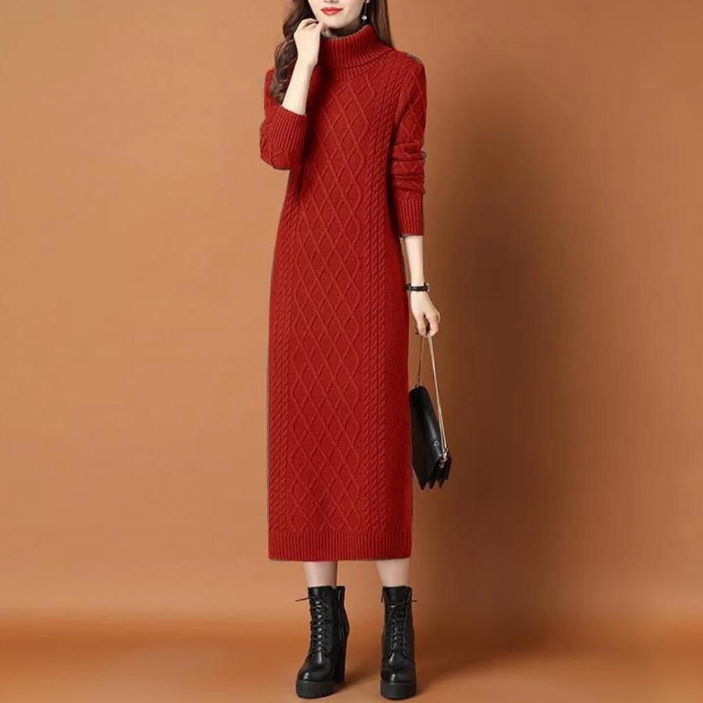 Autumn/Winter High-Neck Knit Maxi Dress | Slim-Fit Thickened Sweater Dress