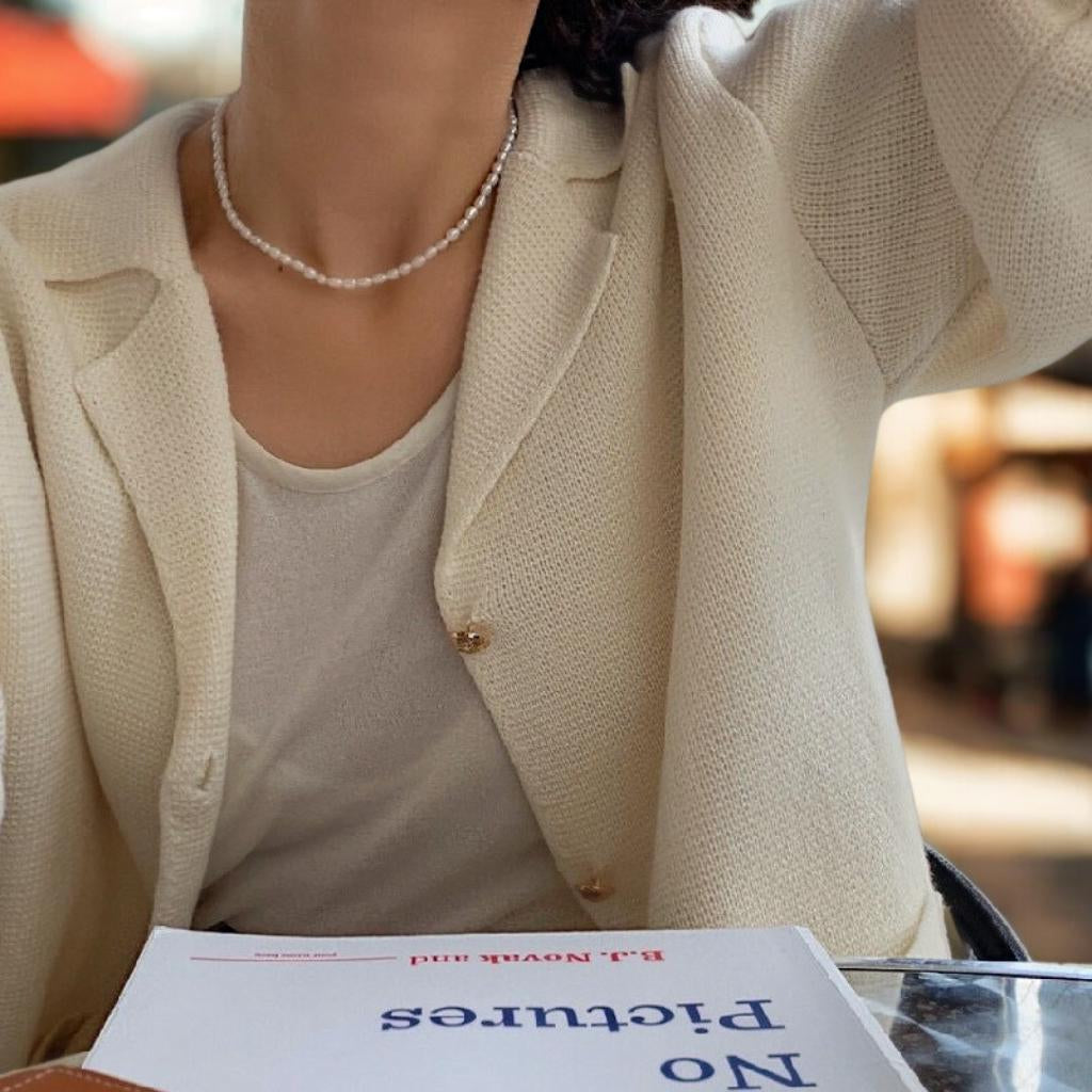 Chic Notched Lapel Knit Cardigan | Relaxed Fit Jacket with Metal Buttons | Creamy White