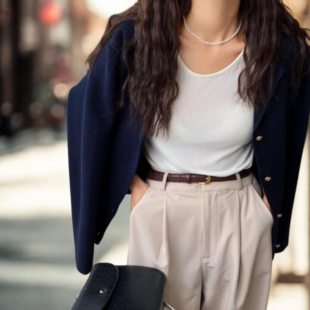 Chic Notched Lapel Knit Cardigan | Relaxed Fit Jacket with Metal Buttons | Navy