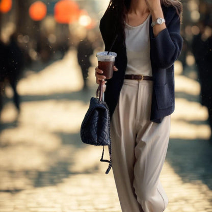 Chic Notched Lapel Knit Cardigan | Relaxed Fit Jacket with Metal Buttons | Navy