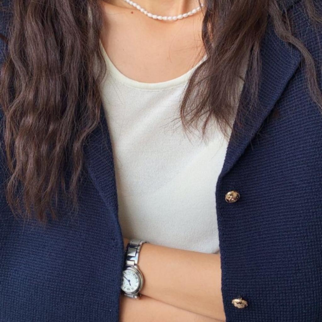 Chic Notched Lapel Knit Cardigan | Relaxed Fit Jacket with Metal Buttons | Navy