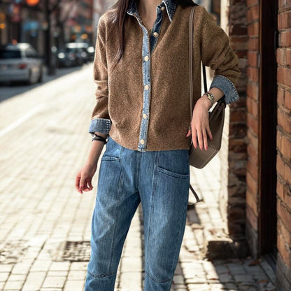 Denim Patchwork Knit Cardigan